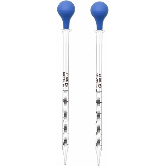 2Pcs Graduated 3ml Glass Dropper with Suction Bulb, Calibrated Pipettes - Approx 8"