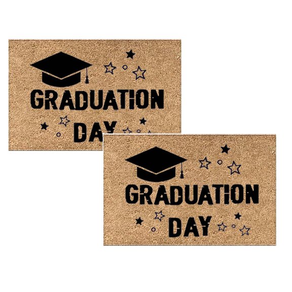 2Pcs Graduation Cap Hat Congratulations Congrats Grad Doormat Front Door Rug, Absorbent Machine Washable Inside Door Mat, Make A Statement With A Fashionable Graduation Season Carpet 23.6"X15.7"X0.8"
