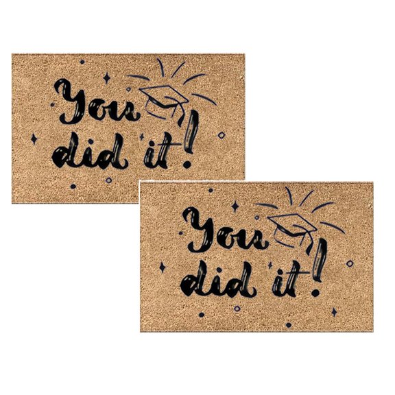 2Pcs Graduation Cap Hat Congratulations Congrats Grad Doormat Front Door Rug, Absorbent Machine Washable Inside Door Mat, Make A Statement With A Fashionable Graduation Season Carpet 23.6"X15.7"X0.8"