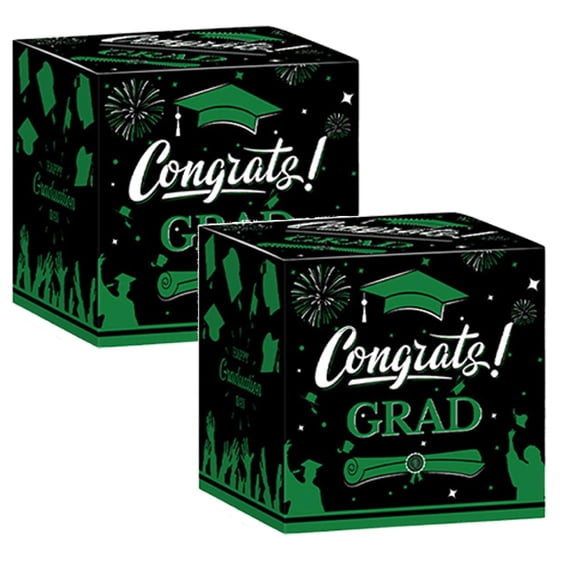 2Pcs Graduation Card Box 2026 - Congrats Grad Card Boxes Holder, Green & Black Class of 2026 Gift Cards Box for Graduation Decorations 2026 Favors Party Decor Supplies Props, 9*9*9inches