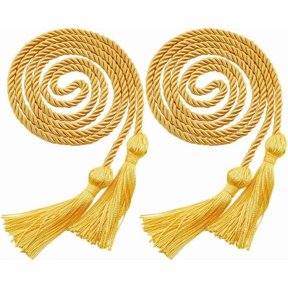 2Pcs Graduation Season Double Honor Cord with Tassels 1.7Ms Gold Polyester Honor Ropes Graduation Decorative Ribbon Necklace Props Accessory for Students College Grad Party