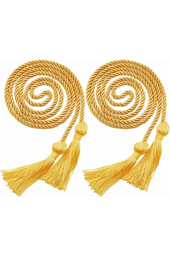 2Pcs Graduation Season Double Honor Cord with Tassels 1.7Ms Gold Polyester Honor Ropes Graduation Decorative Ribbon Necklace Props Accessory for Students College Grad Party