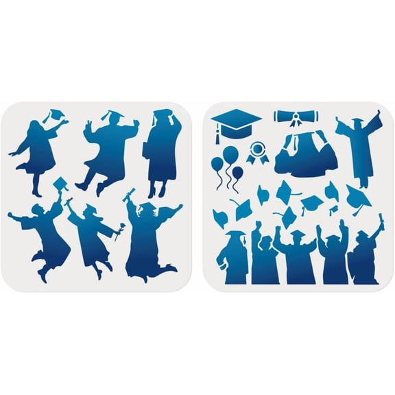 2Pcs Graduation Season Stencils for Painting 11.8"x11.8" Reusable College Graduates Stencils Drawing Template DIY Craft Paint Template for Wall Home Decor Wood Burning Canva Fabric Journal Plastic