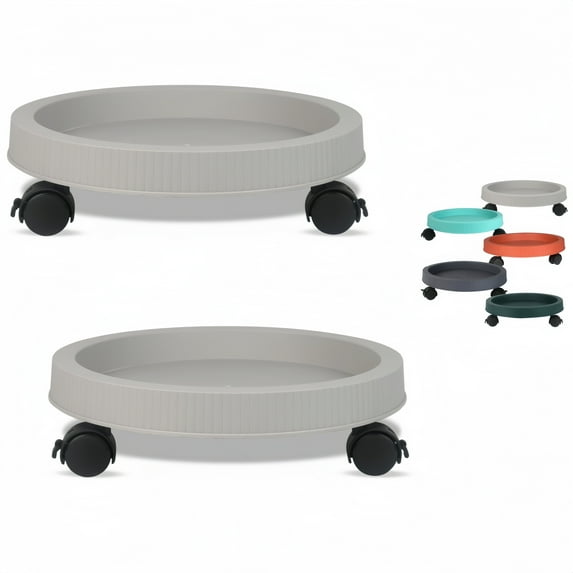 2Pcs Gray Plant Roller Stand with Wheels, 13 Inch Heavy Duty Pot Mover Dolly with Saucer, Indoor Outdoor Plant Caddy