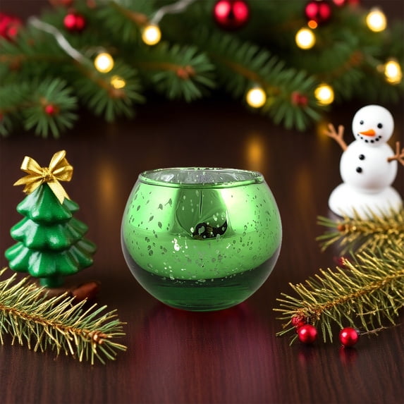 2Pcs Green Spherical Votive Candle Holders,Round Mercurys Glass Candle Holders for Tealights,Centerpiece Tables Decorations,Elegant and Stylish,for Wedding, Birthday, Party Decors