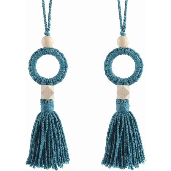 2Pcs Green Tassel Charms Cotton Woven Wood Beads Handmade Hanging Rope Ornaments Key Tassels Pendant with Cord Loop for Home Car Decoration Jewelry Keychain DIY Craft Accessories DIY