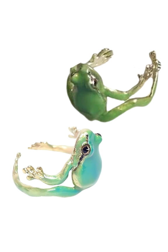 2Pcs Green Tree Frog Frog Open Rings for Women Men Metal Cute Adjustable Finger Jewelry Birthday Party Gift New