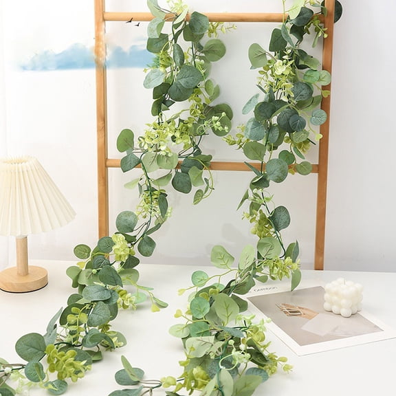 2Pcs Greenery Garland Artificial Greenery Eucalyptus Spring Garland Hanging Vines Fake Ivy Leaves Table Decor Green Hanging Vine Decor Artificial Vine Plants Backdrop for Home Outdoor Indoor Decor