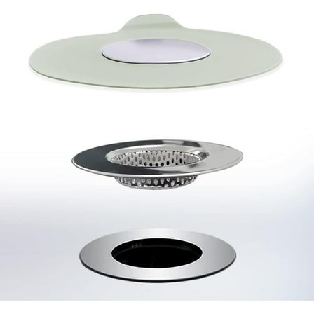 2Pcs Grey Bathtub Stopper Hair Catcher Kit, Bathtub Drain Strainer, Tub Stopper Plug, Silicone Sink Filter for Bathroom, Laundry