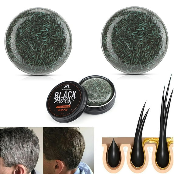 2Pcs Grey Hair Removal Soap Bar for Men, Gray Hair Soap Gray Natural Hair Reverse Bar - Black And Shiny Hair Repairing Deep Cleaning- Vegan, pH Balanced, Growth Shampoo Soap