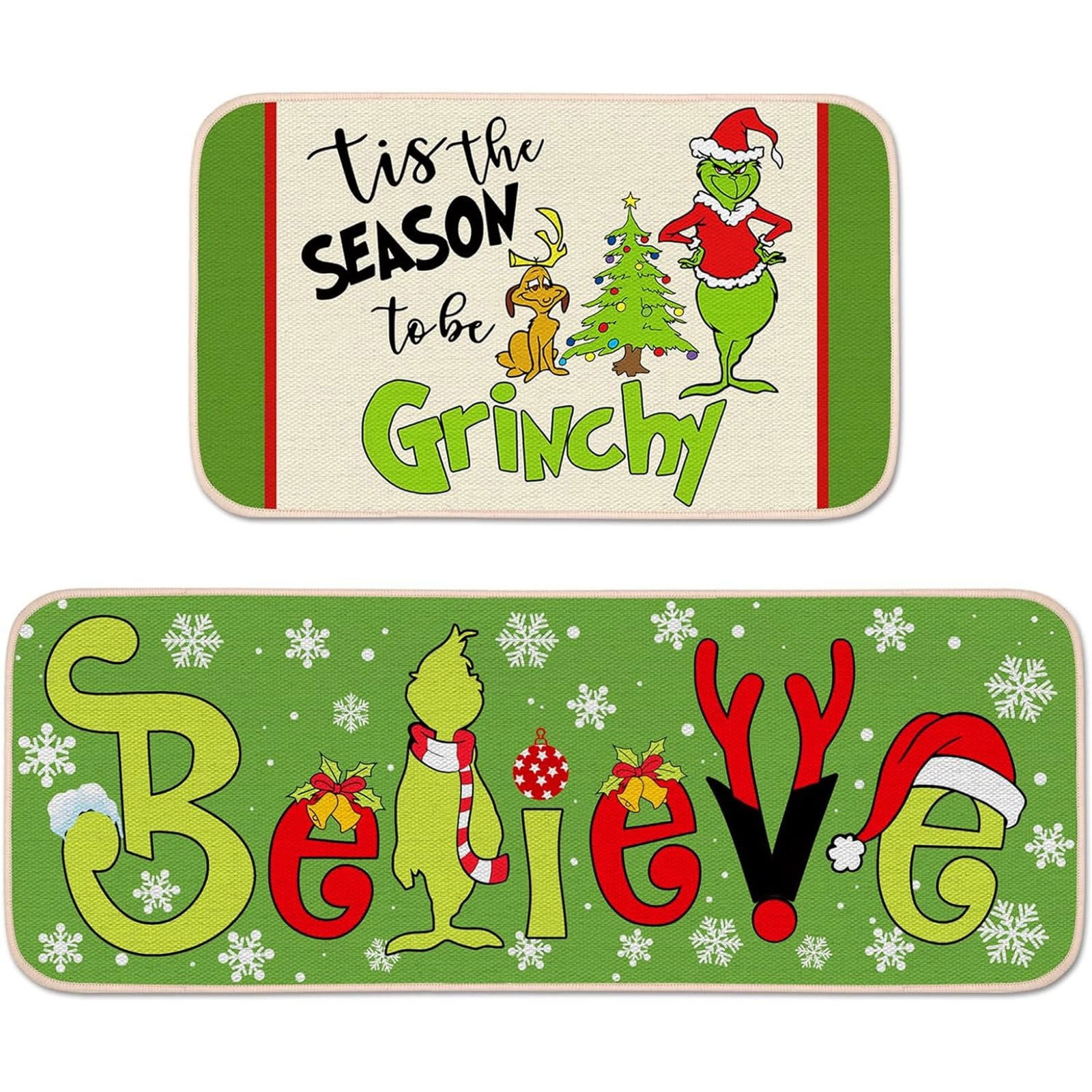 2Pcs Grinch Door Mat, Christmas Decorations for Home, Grinch Front Door