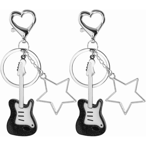 2Pcs Guitar with Zinc Alloy Pendant Keychains for Keychain Purse Backpack Ornament Black 10.3cm