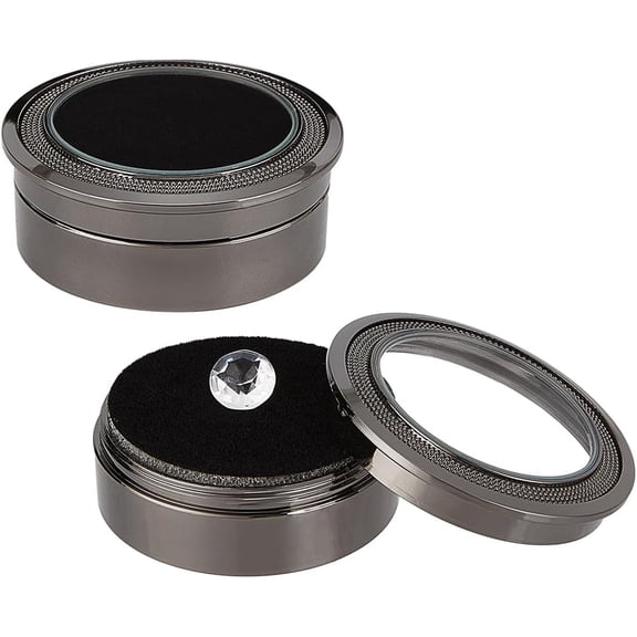 2Pcs Gunmetal Alloy Jewelry Gift Boxes with Velvet Cushion and Clear Glass Window 1.57x0.68inch Gemstone Display Box for Large Gemstone Jewelry Storage for DIY Gunmetal