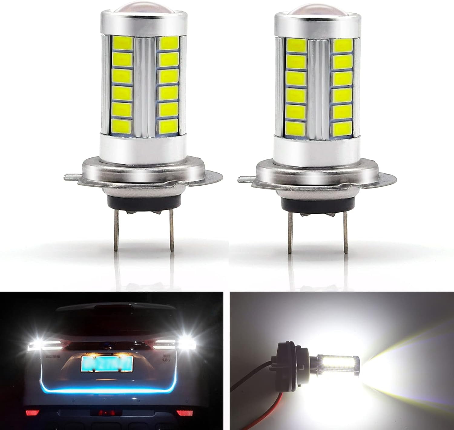 2Pcs H7 LED Fog Light Bulbs 6500K White, 33SMD Lamp Daytime Running