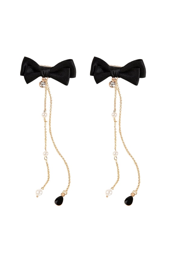 2Pcs Hair Bow Clip Bowknot Barrette Dangle Chain Tassel Clip for Back Hair