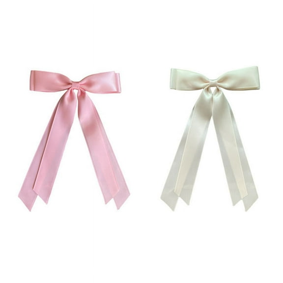 2Pcs Hair Bows for Women,Bow Clips Barrette with Long Silky Satin Ribbons Women -Beige&Pink