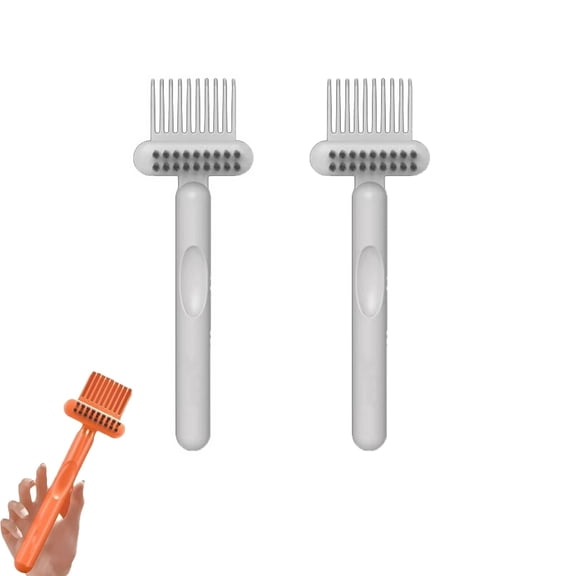 2Pcs Hair Brush Cleaner Tool, 2 in 1 Comb Cleaning Brush, Portable Hair Brush Cleaning Tool, Embedded Comb Hair Brush, Hair Brush Remover Rake, Removing Hair Dust Home and Salon (Grey)