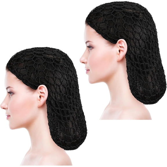 2Pcs Hair Nets Snoods for Women Hair Mesh Crochet Hair Net Rayon Knit Snood Hat Women Crochet Hair Wraps Sleep Cap (Black)