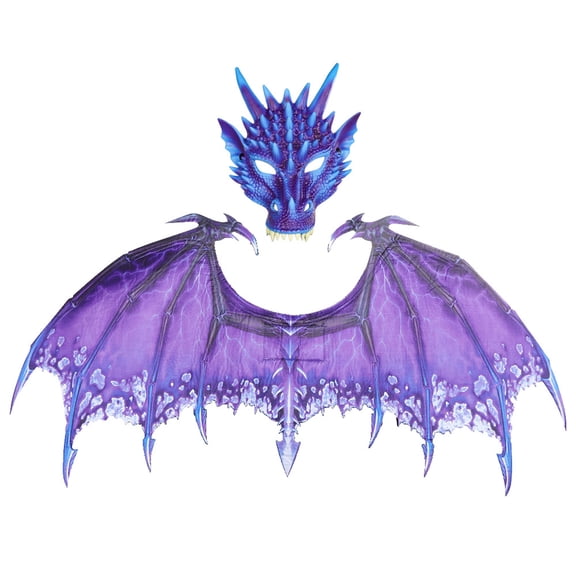 2Pcs Halloween 3D Dragon Mask Wings Set,Realistic Dragon Tail Mask Wings Accessories,Fantasy Dragon Costume Cosplay Props