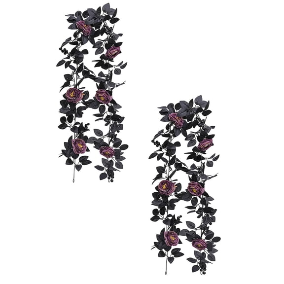 2Pcs Halloween Black Rose Vine With For Home Party Artificial Flowers