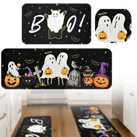 2Pcs Halloween Carpet Set Style E Home Decoration Kitchen Carpet Floor Polyester Carpet, Cloth Multi-color