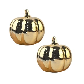2Pcs Halloween Ceramic Pumpkin Decor Shiny Gold Bronze Orange Porcelain Table Figurine For Home Fall Thanksgiving Holiday 4.3"X4.3"X3.9" Happy 2026