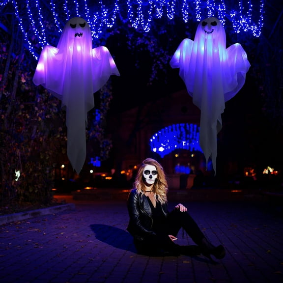 2Pcs Halloween Decoration Under $5! Yrmaups Chamber Of Ghost House Luminous Ghost Pendant Halloween Scene Decoration Prop, Ghost Festival Atmospheres Hanging Ghost Prop, Halloween Decor for Party
