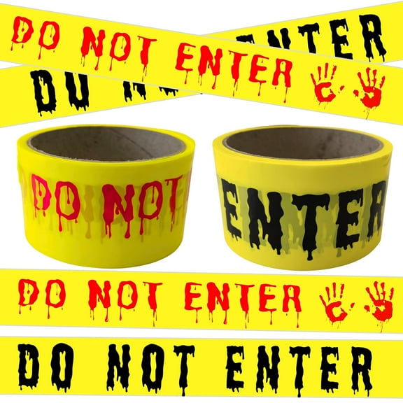 2Pcs Halloween Decorations Caution Tape - 2 inch x 164 feet Do Not Enter Caution Tape Roll Yellow Scary Hazard Warning Tape Safety Outdoor DIY Spooky Decorative for Party,Door,Danger Areas,Indoor