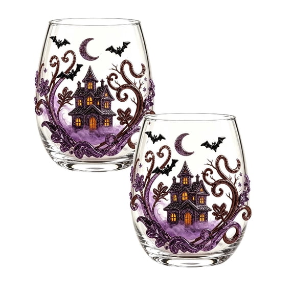 2Pcs Halloween Decorations Halloween Stemless Glasses Drinking Glasses 15Oz Pattern Tumbler Cups Pumpkin Printed Flat Glass Halloween Drinkware For Party Fall Glass&Bottle