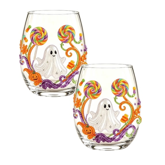 2Pcs Halloween Decorations Halloween Stemless Glasses Drinking Glasses 15Oz Pattern Tumbler Cups Pumpkin Printed Flat Glass Halloween Drinkware For Party Fall Glass&Bottle