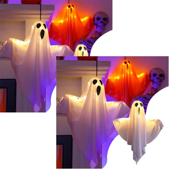 2Pcs Halloween Decorations Outdoor Led Glowing White Hanging Decorations For Halloween Indoor Outdoor Tree Yard Porch Luminous Flying Decoration Supplies Party Light-Up Decoration
