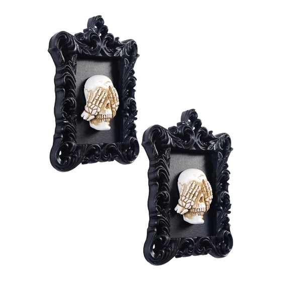 2Pcs Halloween Decorations Unique Skeleton Photo Hanging Ornament, Skull Statue Frame Wall Decor 3D Resin Sculpture 4.6"X3.4" Halloween Decor, 3D Frame Wall Deocr Gothic