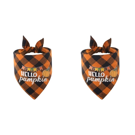 2Pcs Halloween Dog Bandana with Plaid Pumpkin Scarf for Small Medium Dogs and Cats, Adjustable Breathable Polyester Accessory for Holiday Party Photo Prop and Trick or Treat Outing