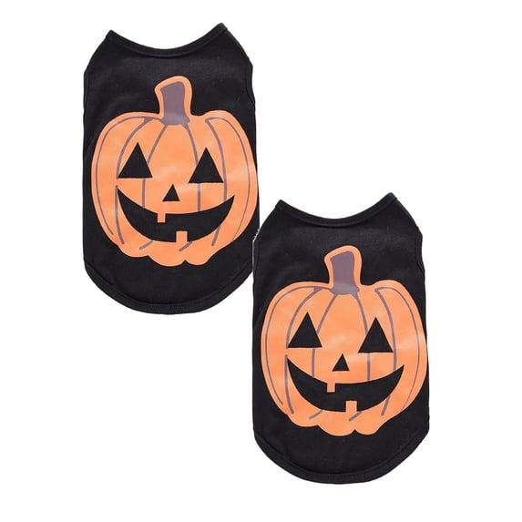 2Pcs Halloween Dog Shirt ,Spooky Pumpkin Print Pet Vest T-Shirt, Soft Breathable Sleeveless Costume For Small Medium Dogs Cats Puppy Party Outfit