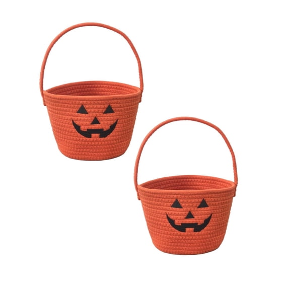 2Pcs Halloween For Kids Pumpkin With Handle Trick Or Candy Orange Halloween Party Small Pumpkin Storage Containers Home Decor