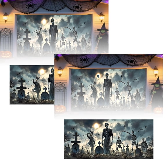 2Pcs Halloween Garage Banner Decorations Outdoor Indoor Hanging Party Supplies Scary Pumpkin Bat Theme Decorative Sign Flags_ Banners Accessories Home Decor