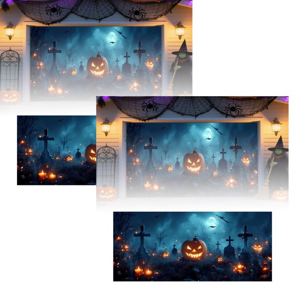 2Pcs Halloween Garage Banner Decorations Outdoor Indoor Hanging Party Supplies Scary Pumpkin Bat Theme Decorative Sign Flags_ Banners Accessories Home Decor