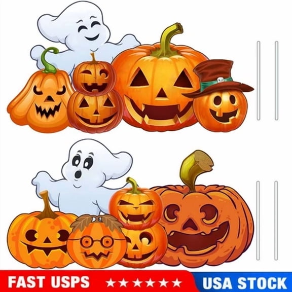 2Pcs Halloween Ghost Pumpkin Stakes Prop Set For Lawn Yard Garden Decoration