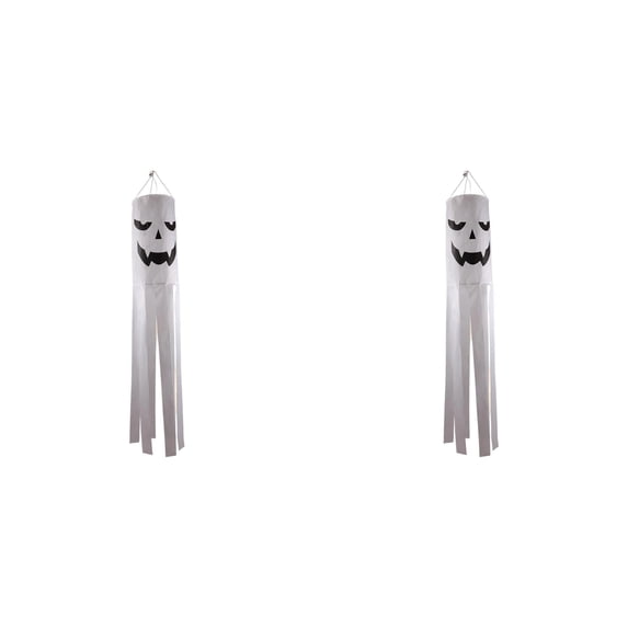 2Pcs Halloween Ghost Windsock Flag Outdoor Hanging Decor, 68.9 Inch Glow in The Dark Yard Patio Garden Ornament, Spooky Night Festive Pathway Display
