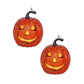 2Pcs Halloween Handmade Pumpkin Figurine 5.9 Inches Hand Carved Resin Desktop Ornament For Autumn Party Home Decor Happy 2026