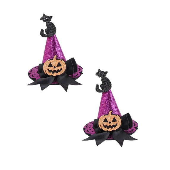 2Pcs Halloween Headband Hat, Halloween Mini Pointy Witch Hat Bow Hair Clip For Party Ghost Dress Up