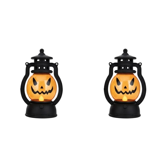 2Pcs Halloween LED Light Up Pumpkin Lantern Handheld Decor, Battery Operated Spooky Funny Expression Pumpkin Lamp for Indoor Outdoor Party and Trick-or-Treat Celebrations 3x4.7 Inch Black