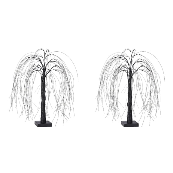 2Pcs Halloween Lighted Willow Tree with Orange and Purple Lights, Artificial Weeping Willow Tree, Black Spooky Tree Halloween Decorations for Indoor Outdoor Table Home Party Decor