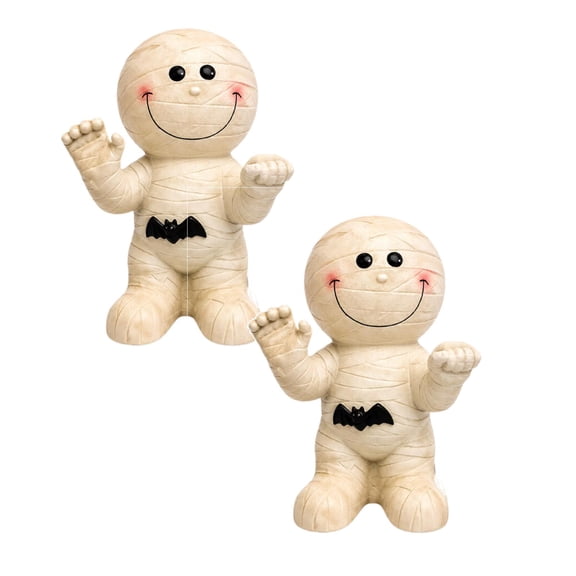 2Pcs Halloween Mummy Glow Decoration, Lighted Vintage Style Mummy Figure, Cute Ghost Statue For Desk Display, Home Office Party Supplies, Gift For Halloween Lovers