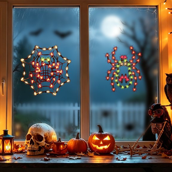 2Pcs Halloween Plug-in Window Silhouette Lights, Cobweb & Spider Decor Lights with Suction Cups for Dorm Apartment Office Party