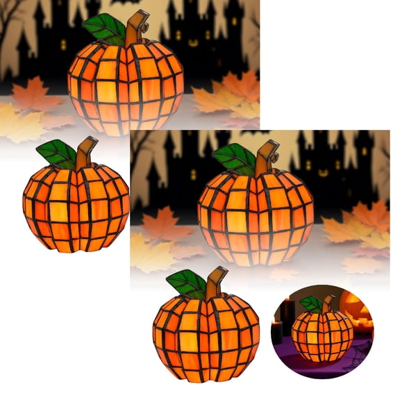2Pcs Halloween Pumpkin Resin Autumn Pumpkin Light Halloween Resin Pumpkin Pumpkin Lamp For Halloween Party Garden Figure Night Lights Home Decor