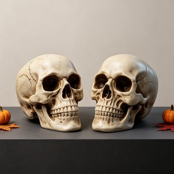 2Pcs Halloween Resin Skull, 1:1 Human Skull, Human Head Model for Home Decoration, Halloween Statue, Bone Model, Jaw is Movable