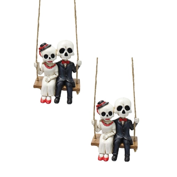 2Pcs Halloween Skeleton Couple Statue Couple Rope Swing Statue Couple Skeleton Swing Garden Pendant Home Car Ornaments Hangs Home Decor