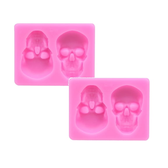 2Pcs Halloween Skull Silicone Mold Non-Stick Chocolate Candy Mold, Food Grade Skeleton Head Baking Tray For Gummies, Fudge, Cake Decor & Ice Cubes 2.95X2.36"
