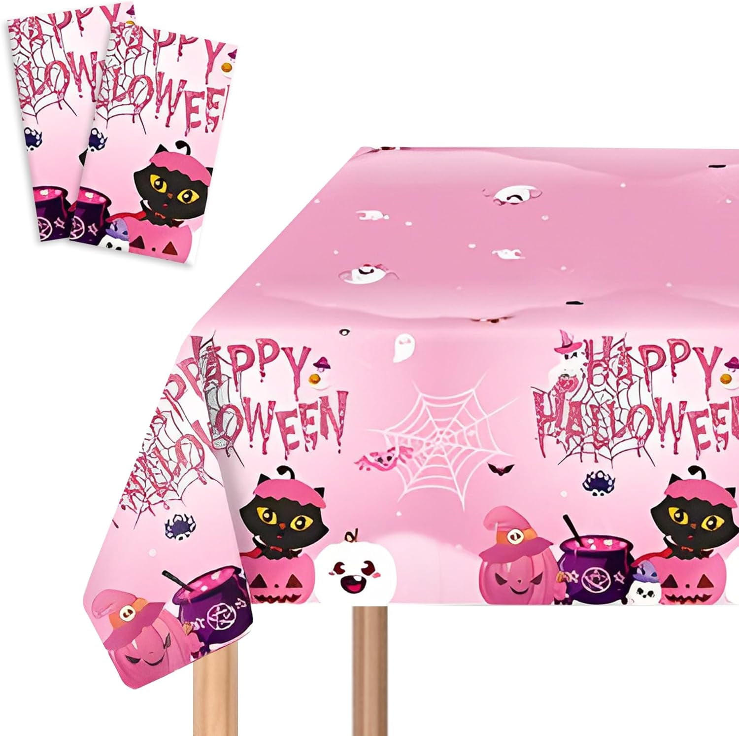 2Pcs Halloween Tablecloth 54' x 108' Rectangle, Disposable Pink Table